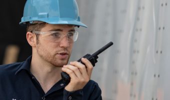 man using walkie talkie