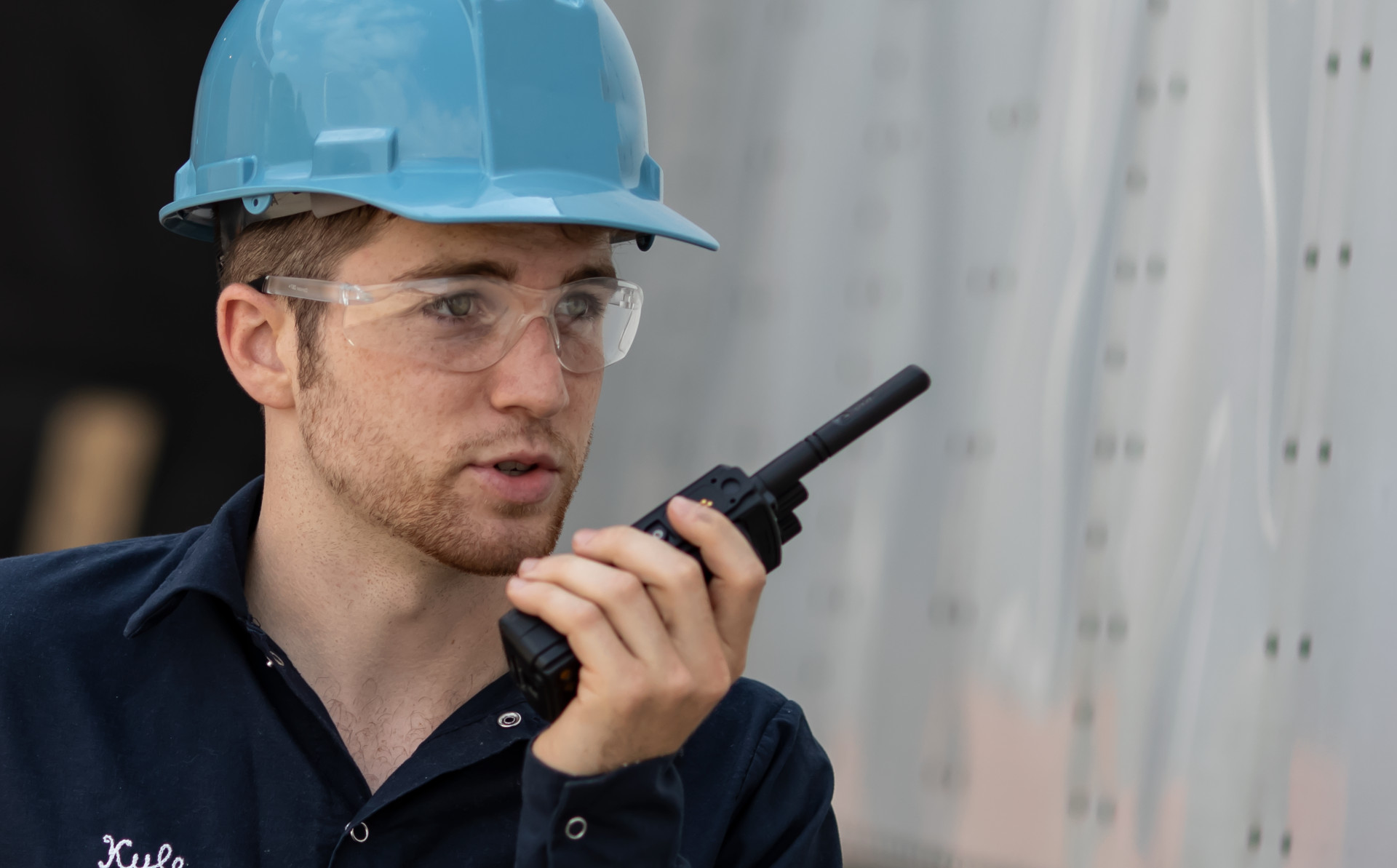 man using walkie talkie